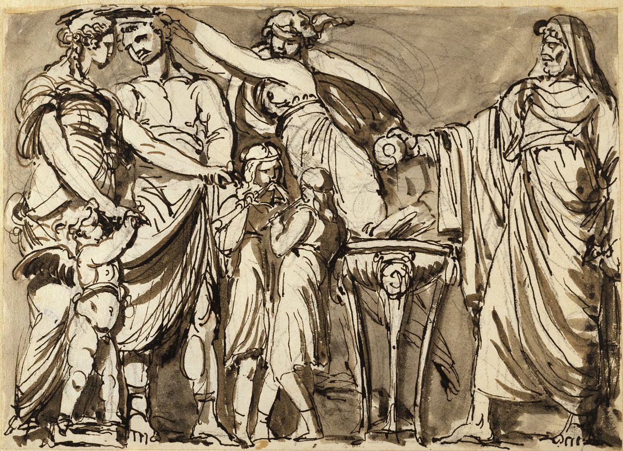 Boceto de un relieve con una escena nupcial de la Antigüedad de Johan Tobias Sergel