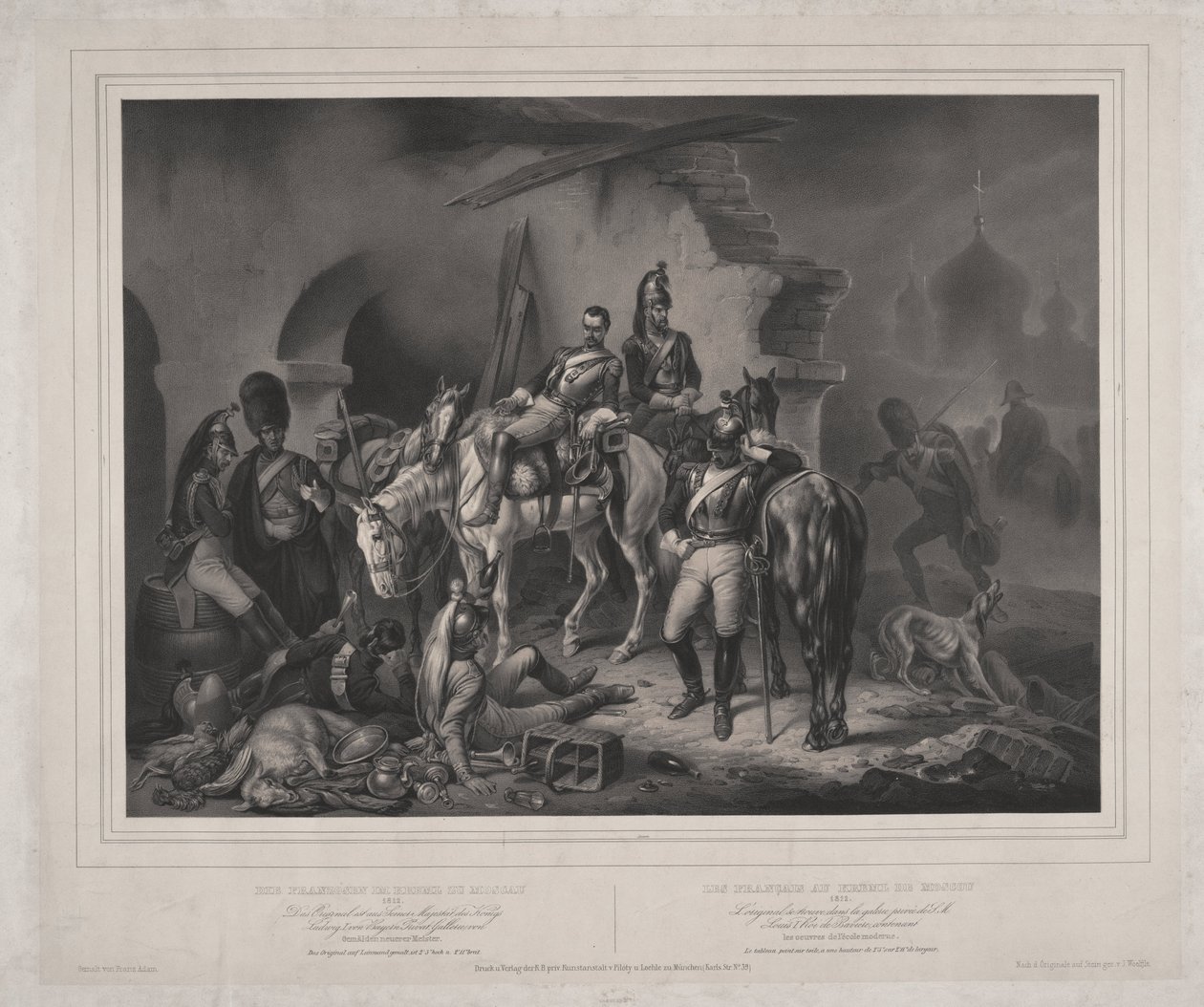 El ejército francés en el Kremlin de Moscú - Woelfle, Johannes (1807-1893) - 1830 - Litografía - 60,8x85,9 - Colección privada de Johan Woelfle