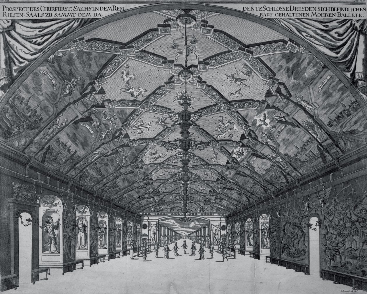 El salón de los gigantes con el ballet moro en Dresde en 1678 de Johann Atzelt