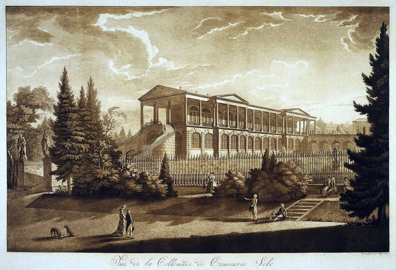 Vista de la Galería Cameron en Tsarskoe Selo de Johann Christoph Mayr