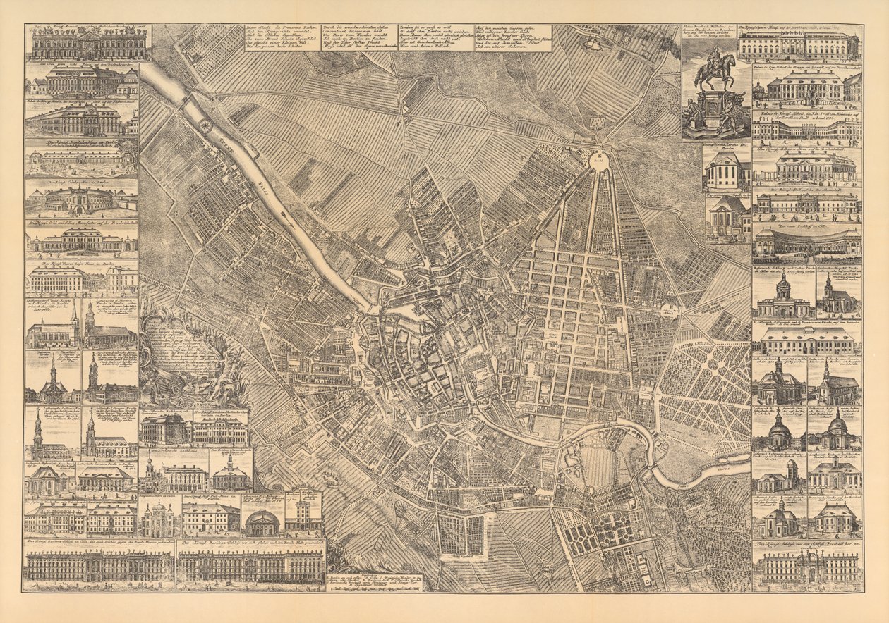 Mapa de Berlín mostrando edificios de interés, 1773 de Johann David Schleuen