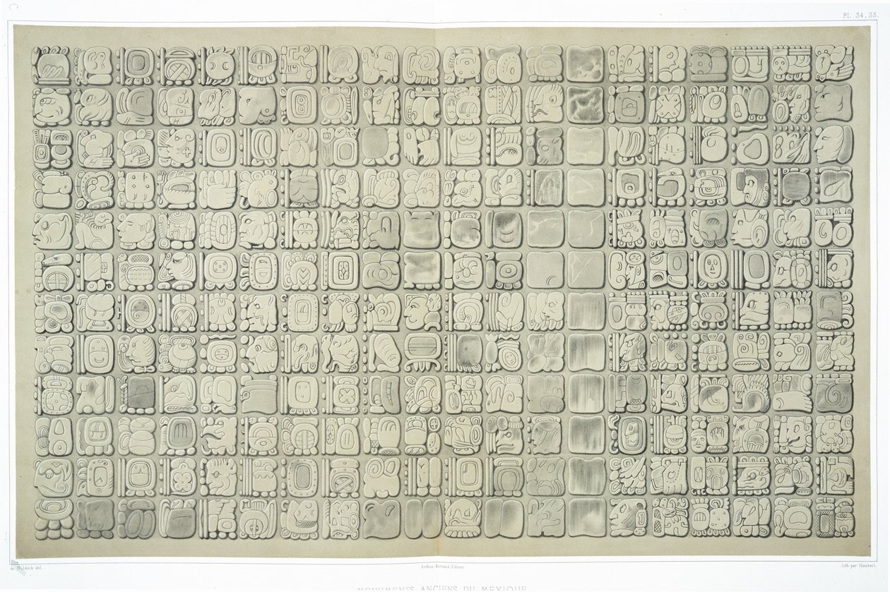 Gran placa con escritura ideográfica del Templo de las Inscripciones, Palenque, c.692, láminas 34 y 35 de 