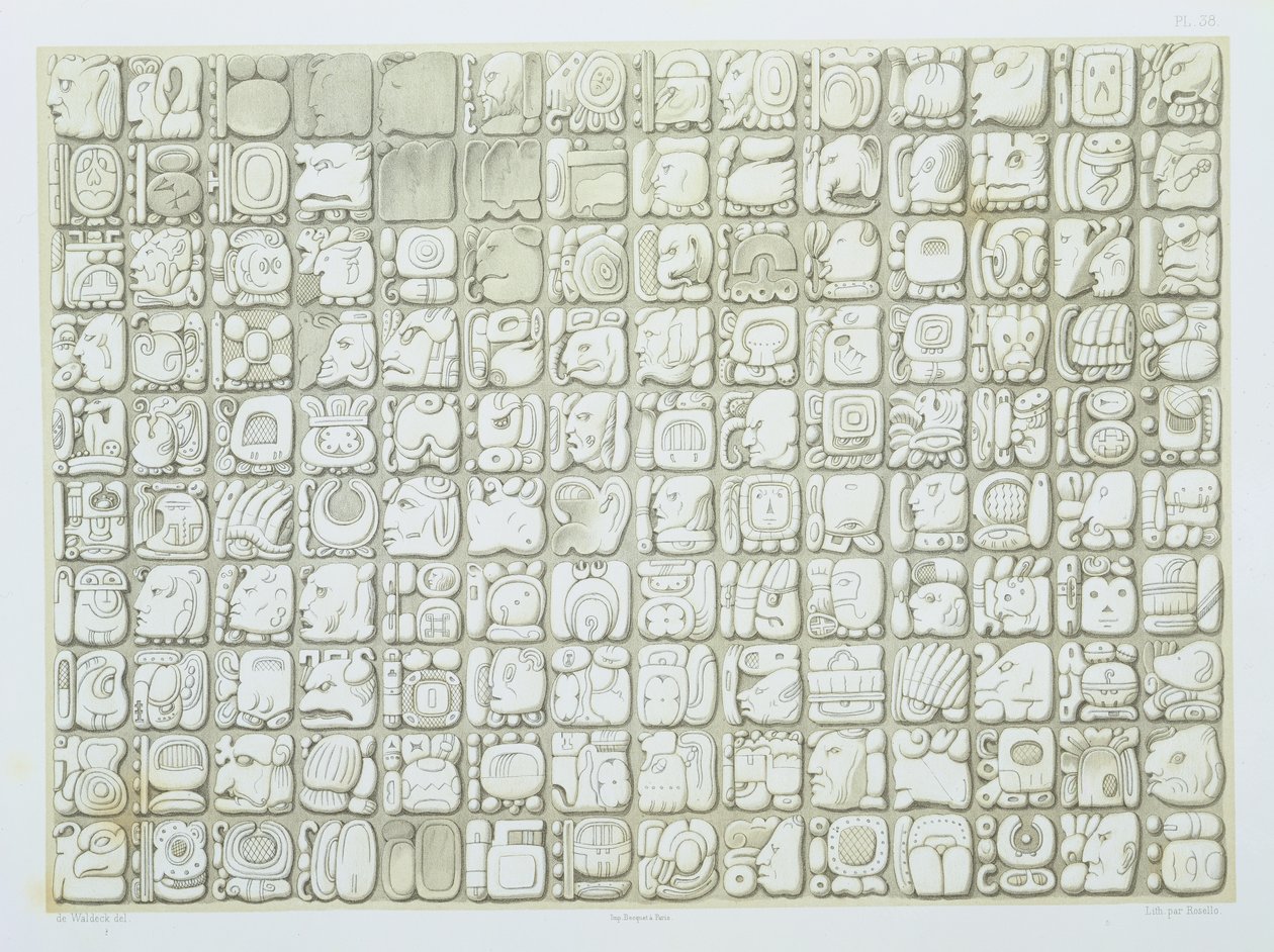 Placa de escritura ideográfica del Templo de las Inscripciones, Palenque, c.692, lámina 38 de 