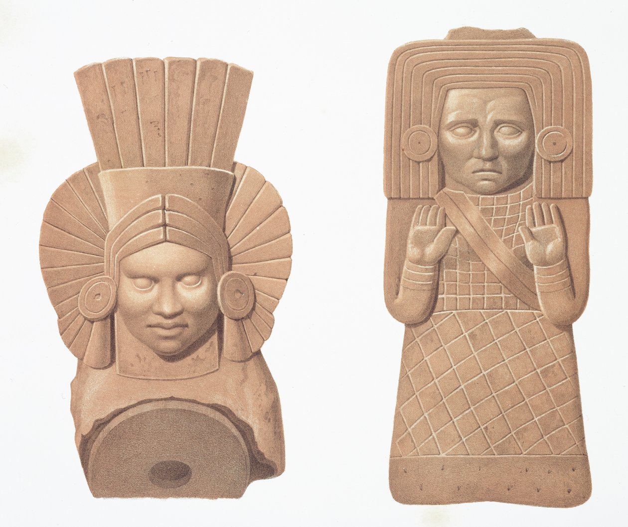 Dos figuras de terracota de mujeres de Palenque, lámina de 