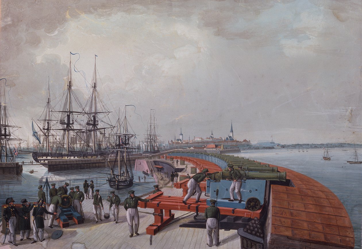 Vista de Revel, el puerto y la artillería costera rusa, 1817 de Johann Gau