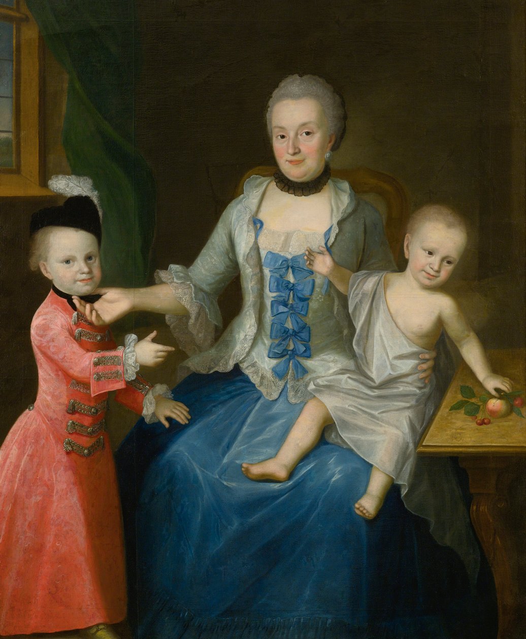 Retrato de Friederica Adolphina, condesa de Schlieben, y sus dos hijos, Gotthelf Sigismund y Adolf Friedrich de Johann Gottlieb Becker