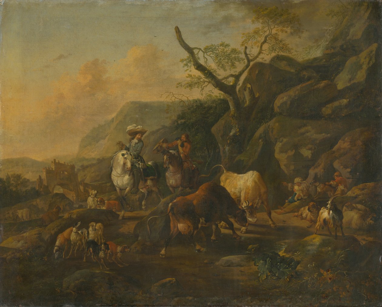 Paisaje con cazadores de Johann Heinrich Roos