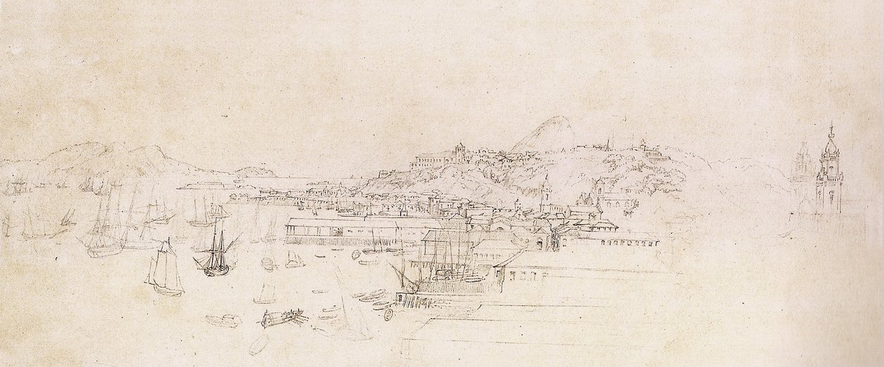 Estudio para una vista tomada desde la iglesia de Sao Bento en Río de Janeiro de Johann Moritz Rugendas