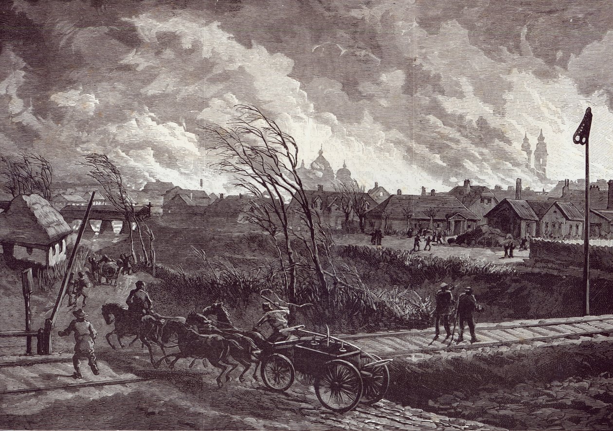 El incendio de Stry, cerca de Lemberg, de The Illustrated London News, 1 de mayo de 1845 de Johann Nepomuk Schonberg