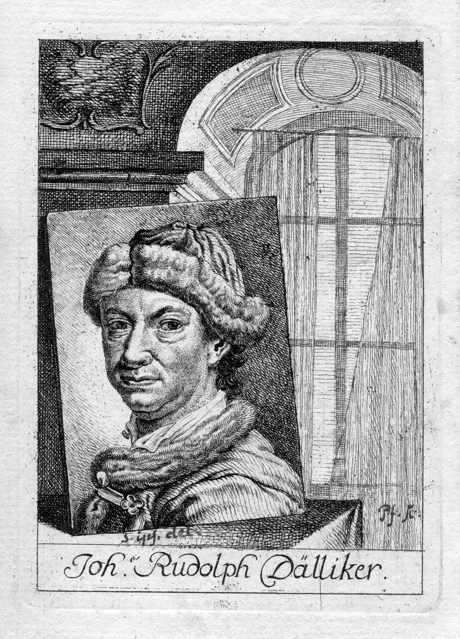 Autorretrato grabado de Johann Rudolf Dälliker