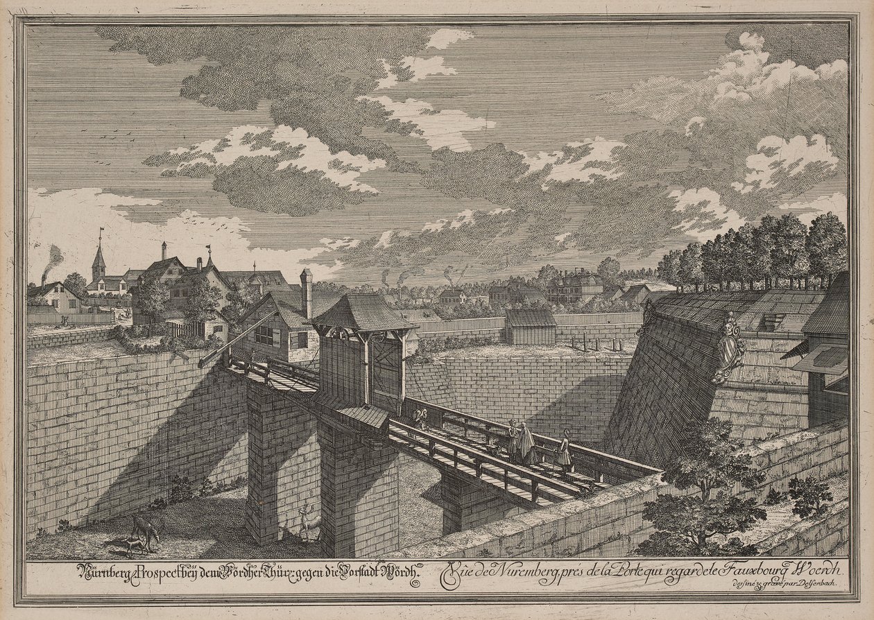 Vista del Wöhrder Türlein de Núremberg desde el oeste de Johann Adam Delsenbach