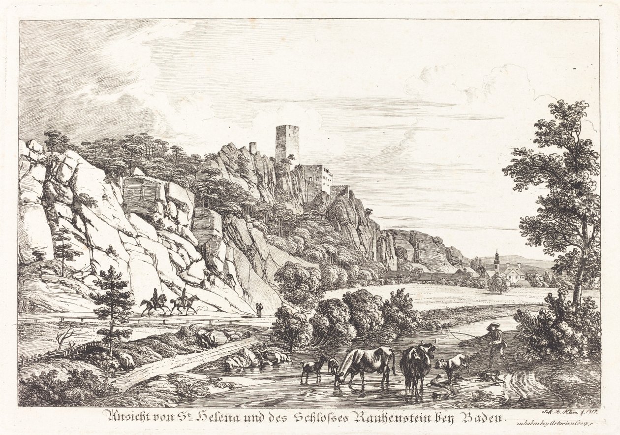 Vista de St. Helena y del castillo Rauhenstein en Baden de Johann Adam Klein