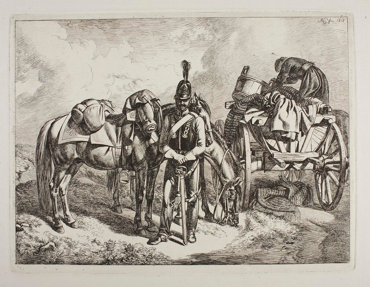 Dragoón austriaco junto a una carreta de Johann Adam Klein