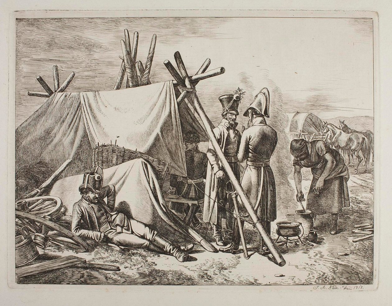 Soldados austriacos junto a una tienda de provisiones de Johann Adam Klein