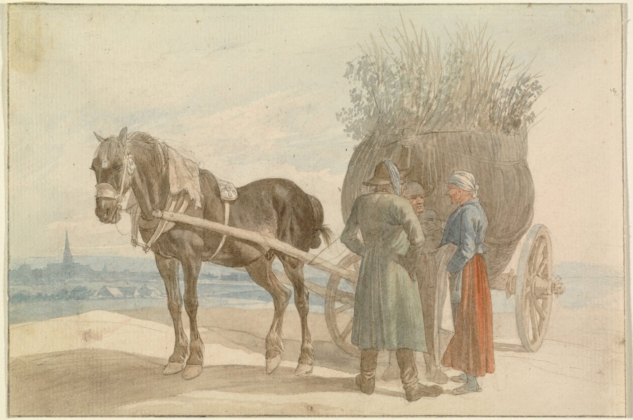 Campesinos austriacos con un caballo y un carro, con una vista de Viena a lo lejos de Johann Adam Klein