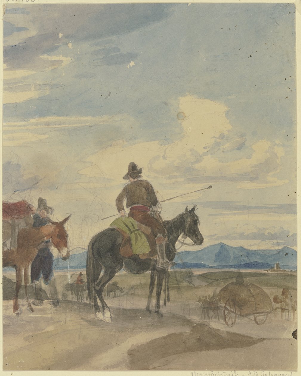 Un labrador a caballo y un arriero de la Campaña romana de Johann Adam Klein