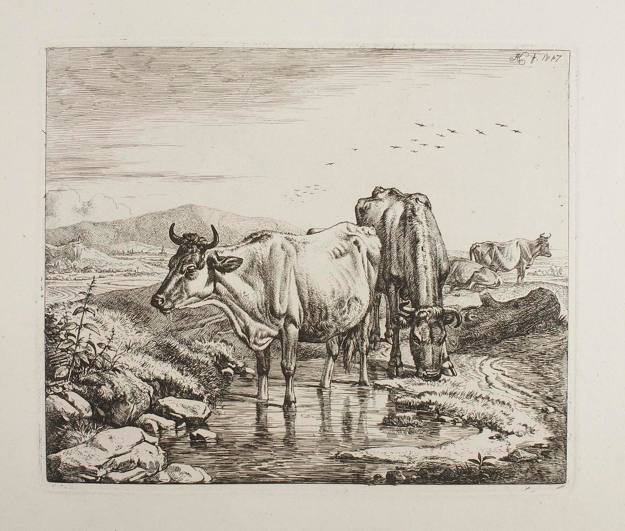 Ganado junto a un abrevadero de Johann Adam Klein