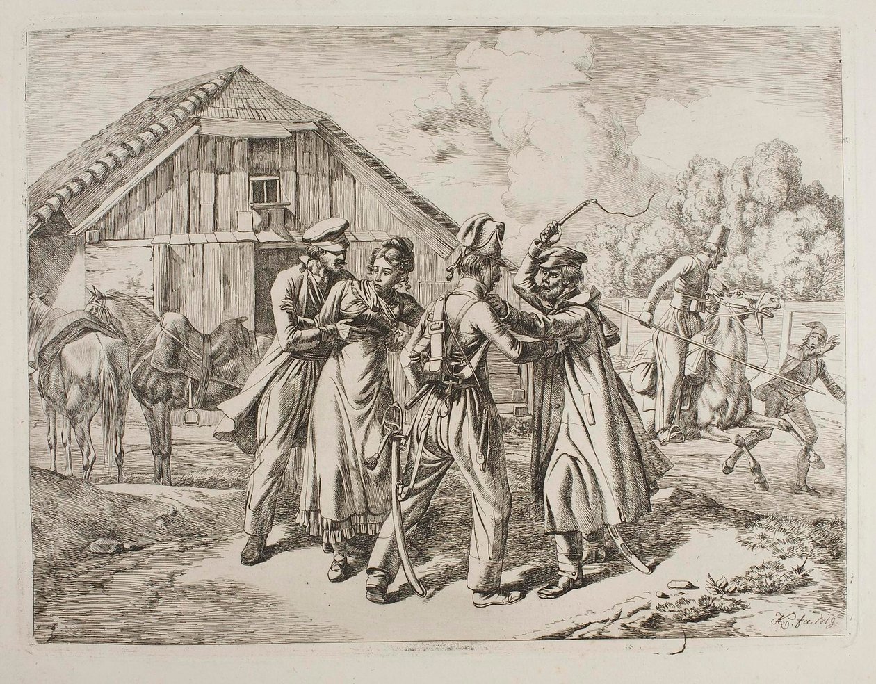 Cosacos irrumpen en una granja de Johann Adam Klein