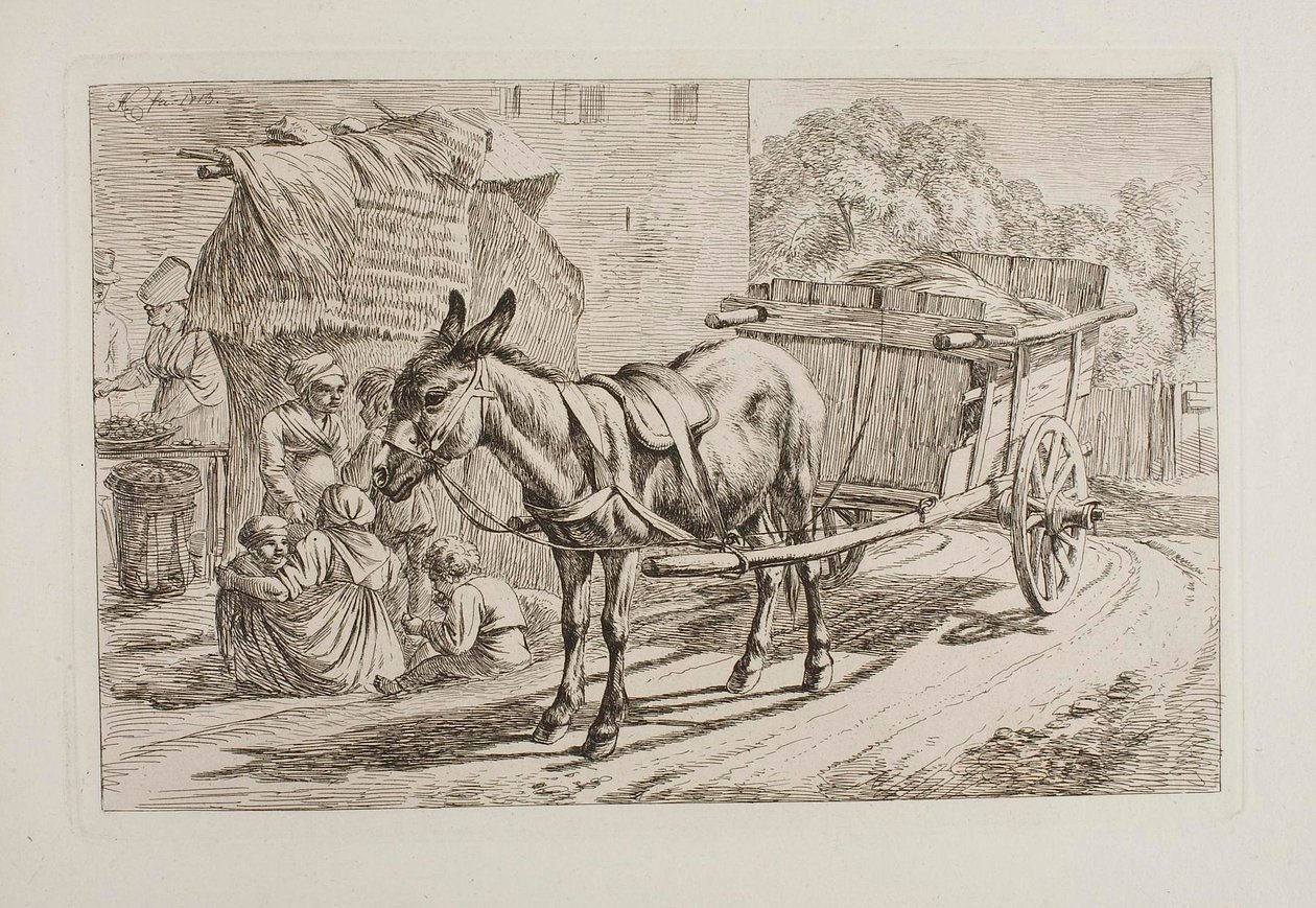 Burro atado a una carreta de Johann Adam Klein