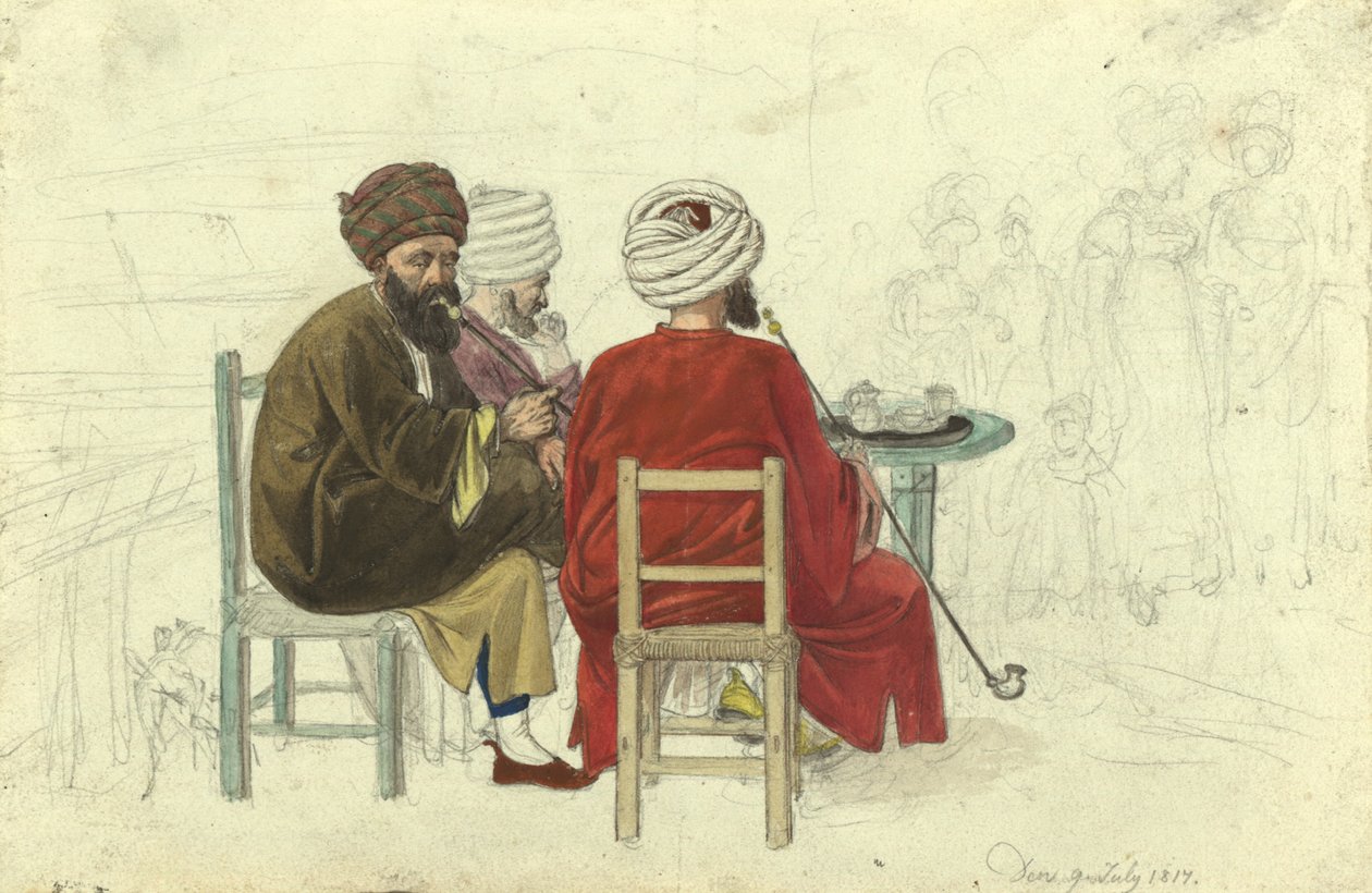 Tres turcos (o griegos) sentados alrededor de una mesa en la cafetería Augustini, en la Rotenturmbastei de Johann Adam Klein