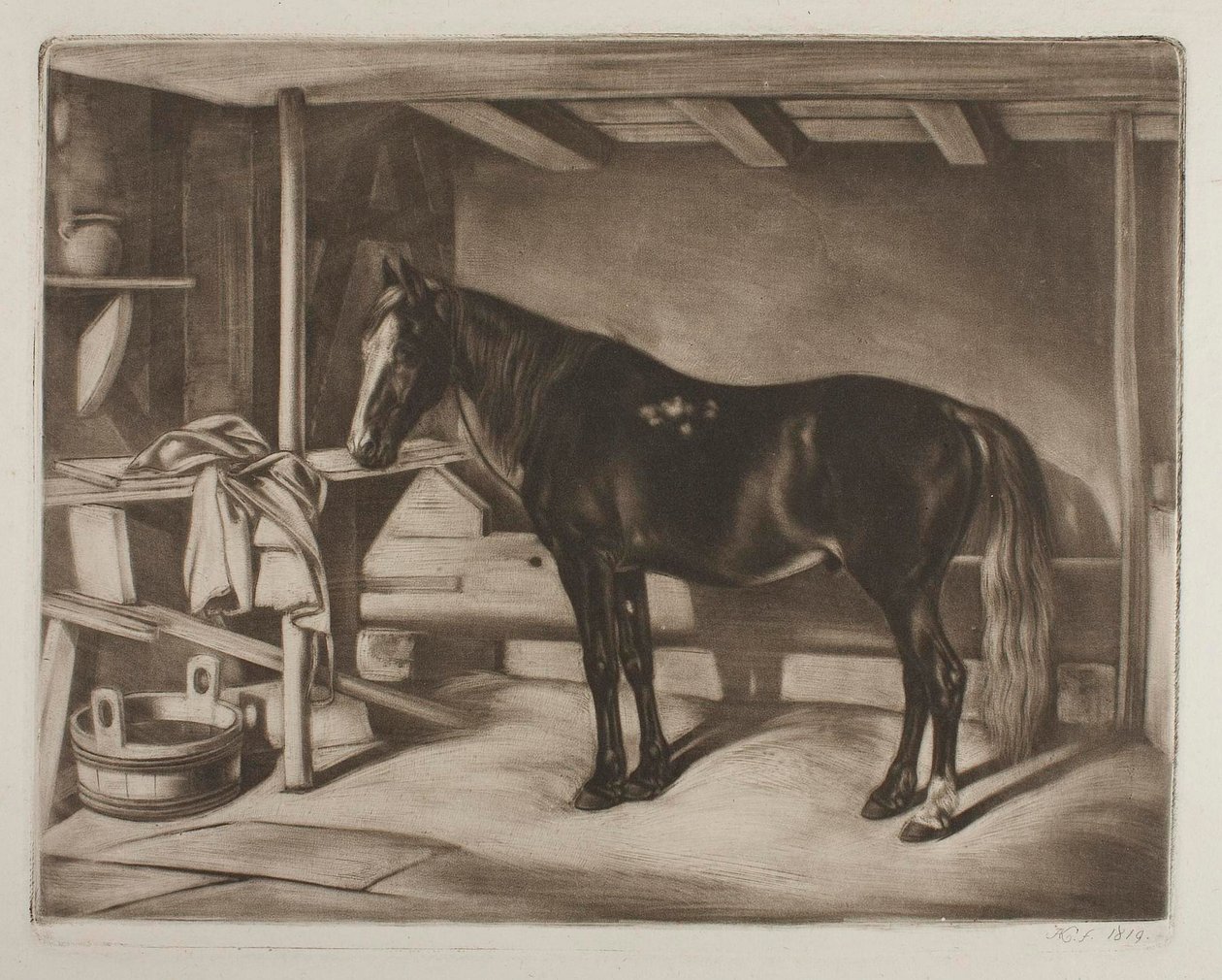 Un caballo en un establo de Johann Adam Klein