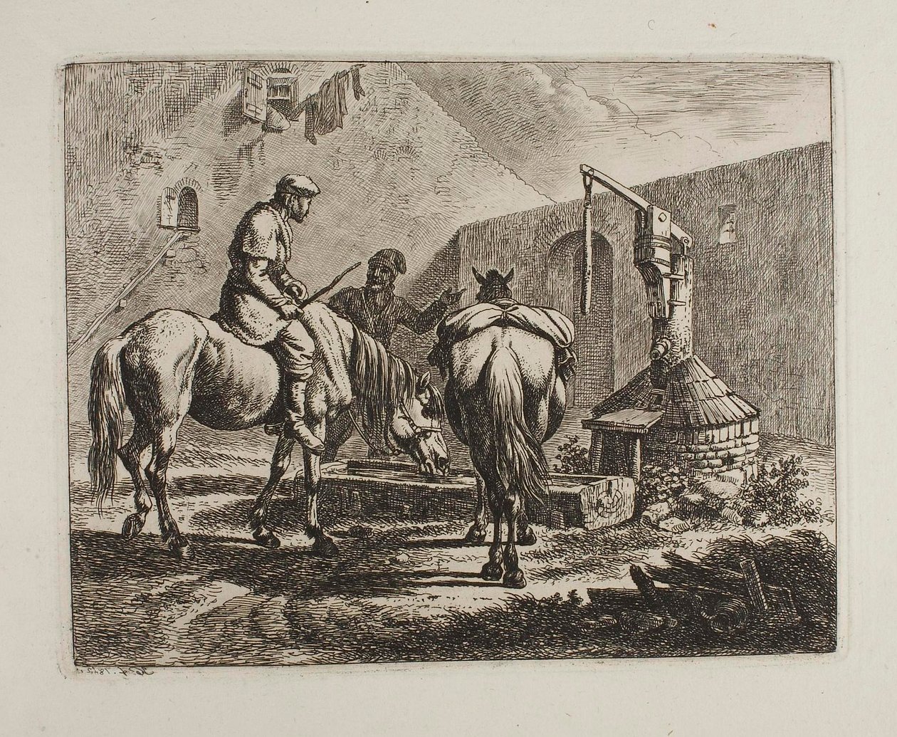 Caballos junto a un pozo de Johann Adam Klein