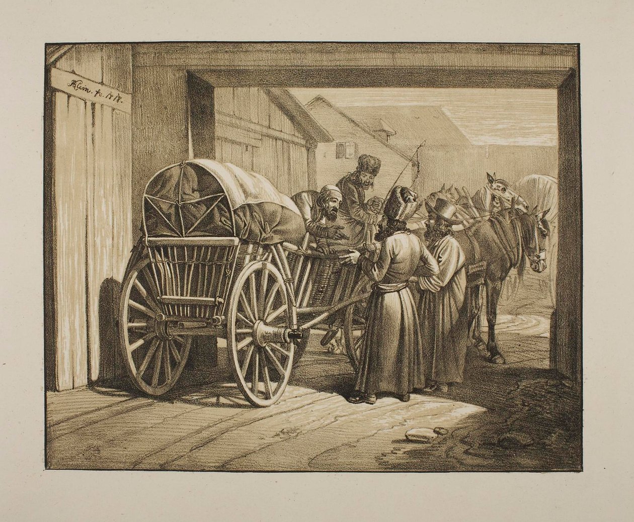 Judíos polacos conversando junto a un carro de Johann Adam Klein