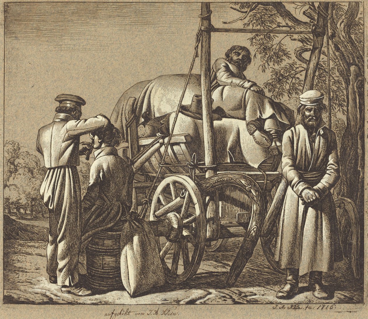 Soldados rusos con un barbero de Johann Adam Klein