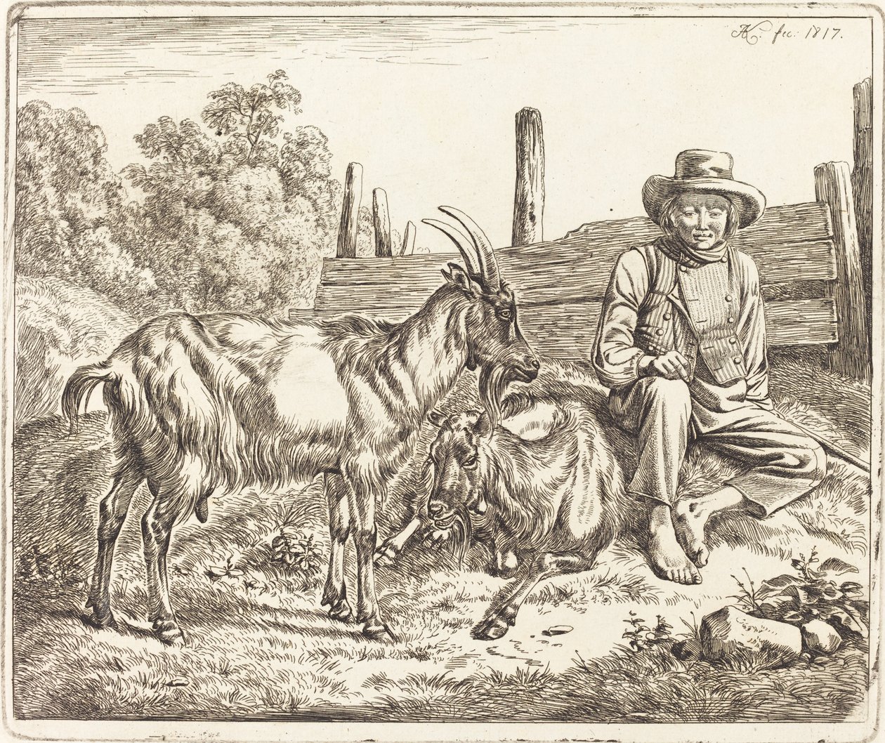 Pastor con dos cabras de Johann Adam Klein
