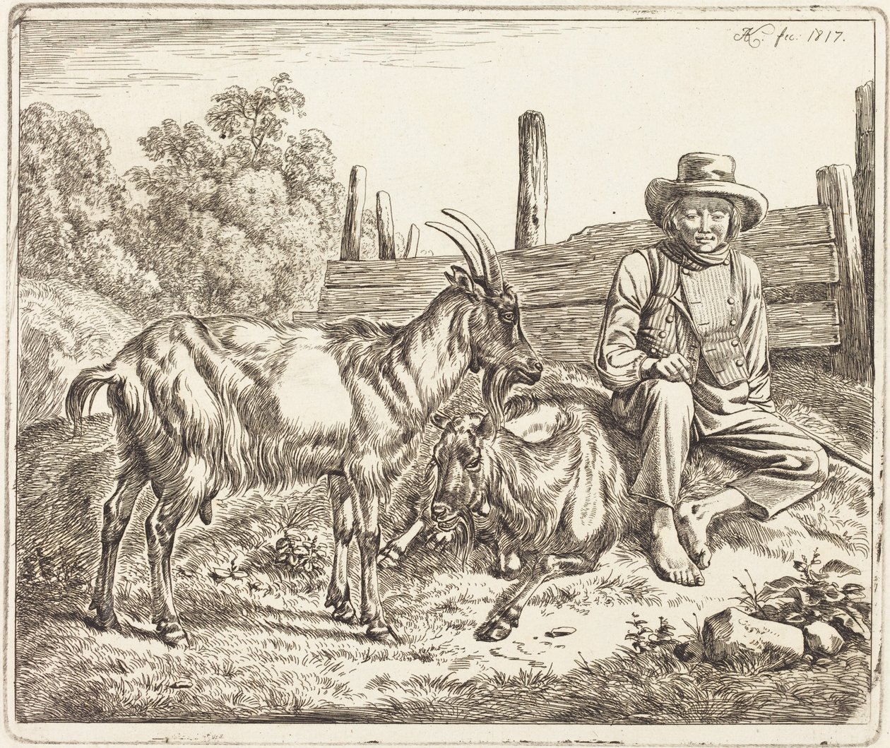Joven pastor con dos cabras de Johann Adam Klein