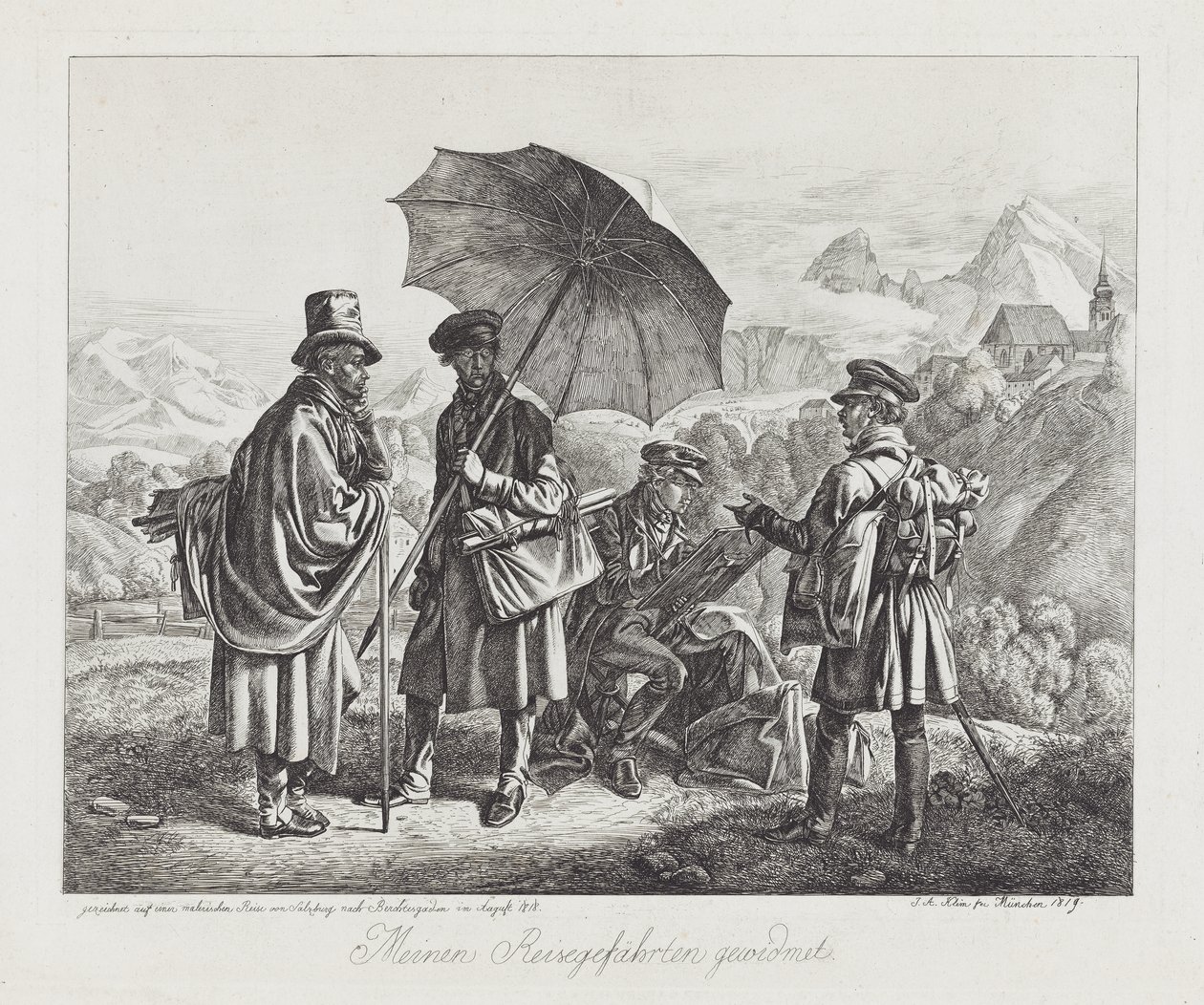 Los artistas en su viaje, pub. 1819 de Johann Adam Klein