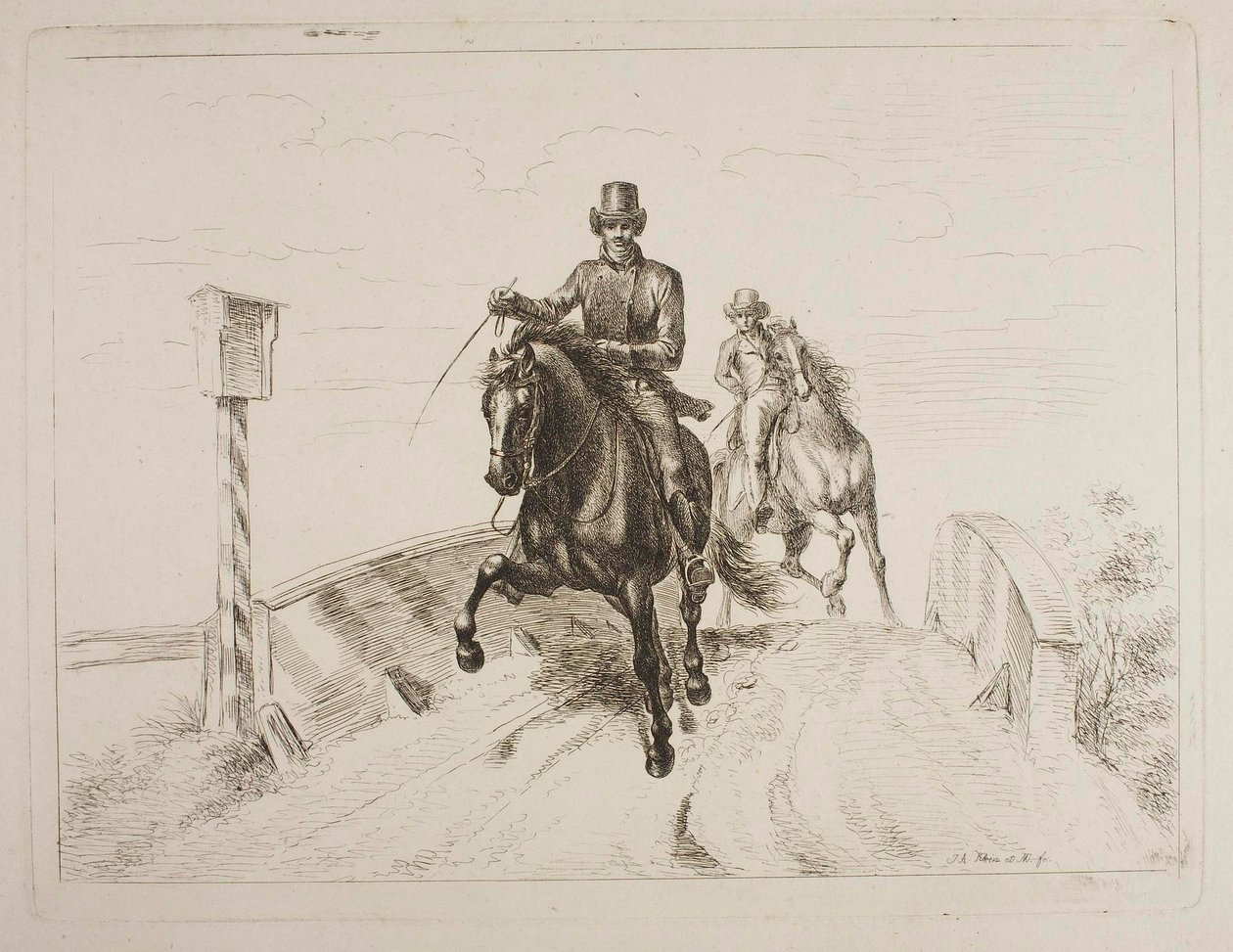 Dos jinetes al galope sobre un puente de Johann Adam Klein
