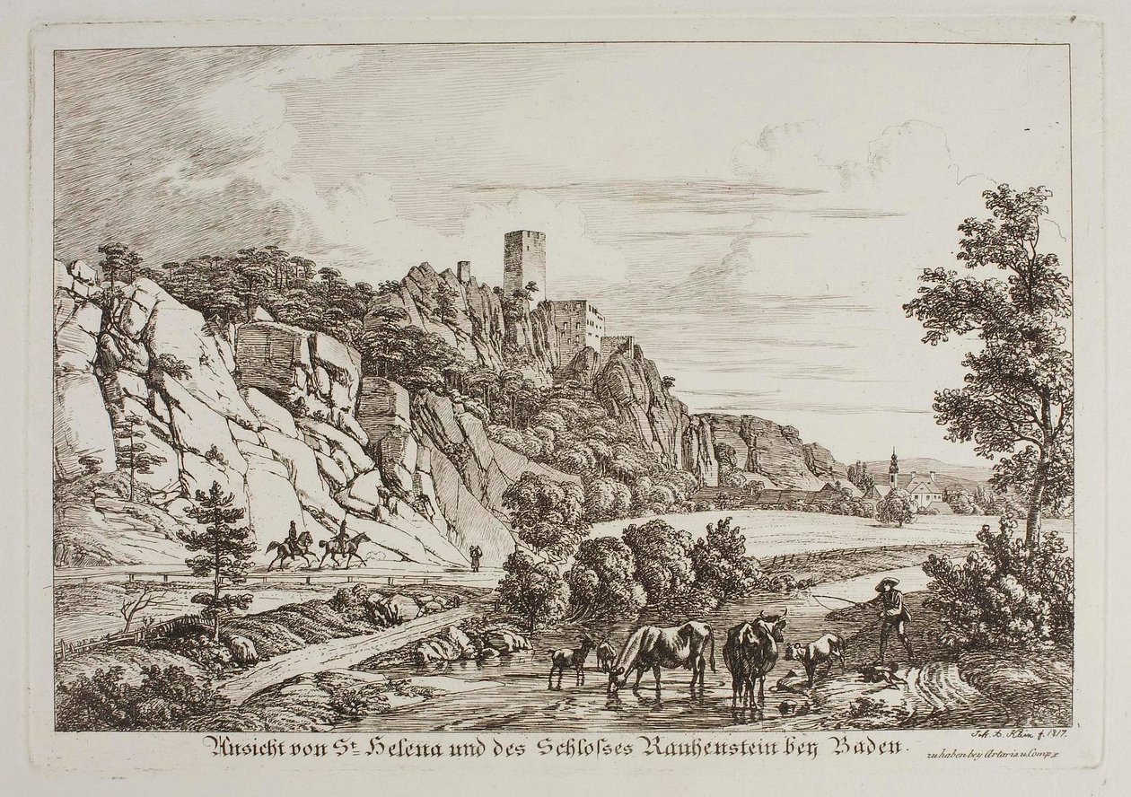 Vista de Santa Elena y del castillo de Rauhenstein cerca de Baden de Johann Adam Klein