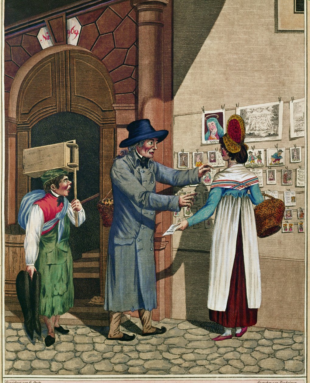 Un vendedor ambulante de baladas y estampas populares, aprendiz de zapatero, de una serie de Tipos vieneses hacia 1810 ... de Johann Adolph Opitz