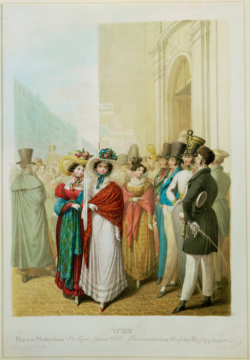 En San Miguel, Doncellas de la Alegría, Músicos ... (grabado) de Johann Adolph Opitz