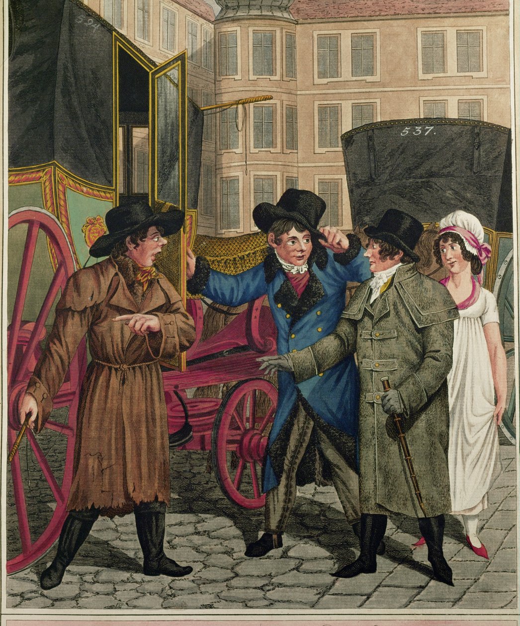 Taxista y clientes ricos, de una serie de tipos vieneses ... de Johann Adolph Opitz