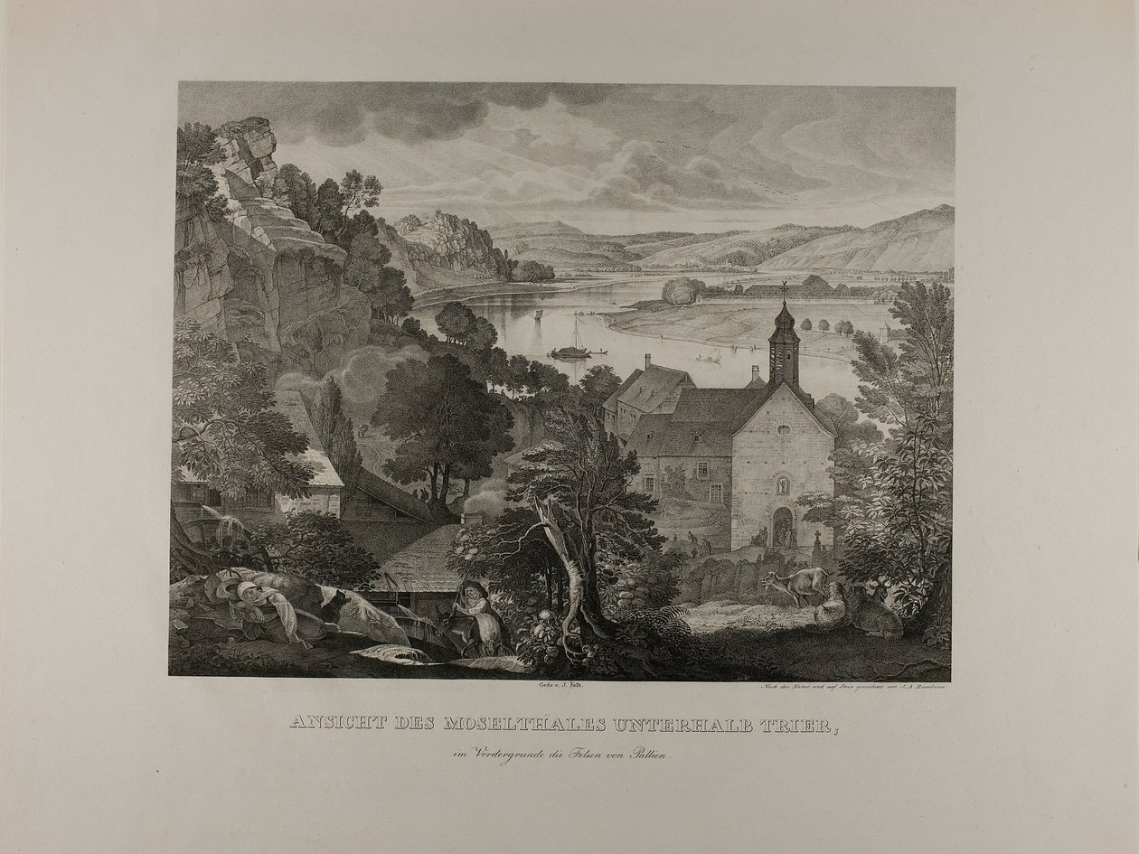 Vista del valle del Mosela por debajo de Tréveris con las rocas de Pallien en primer plano de Johann Anton Alban Ramboux