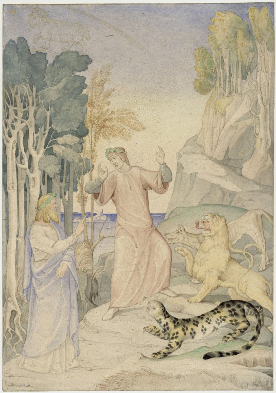 Dante y Virgilio ante las tres bestias salvajes a la entrada del Infierno de Johann Anton Ramboux
