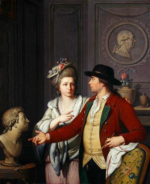 Samuel Nahl muestra a su novia un busto de su hermano de Johann August the Younger Nahl