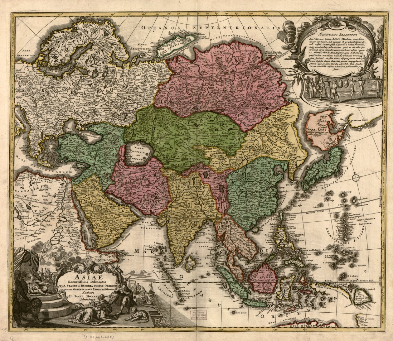 Asiae recentissima delineatio, qua status et imperia totius orientis unacum orientalibus indiis exhibentur LOC 2007627524 de Johann Baptist Homann