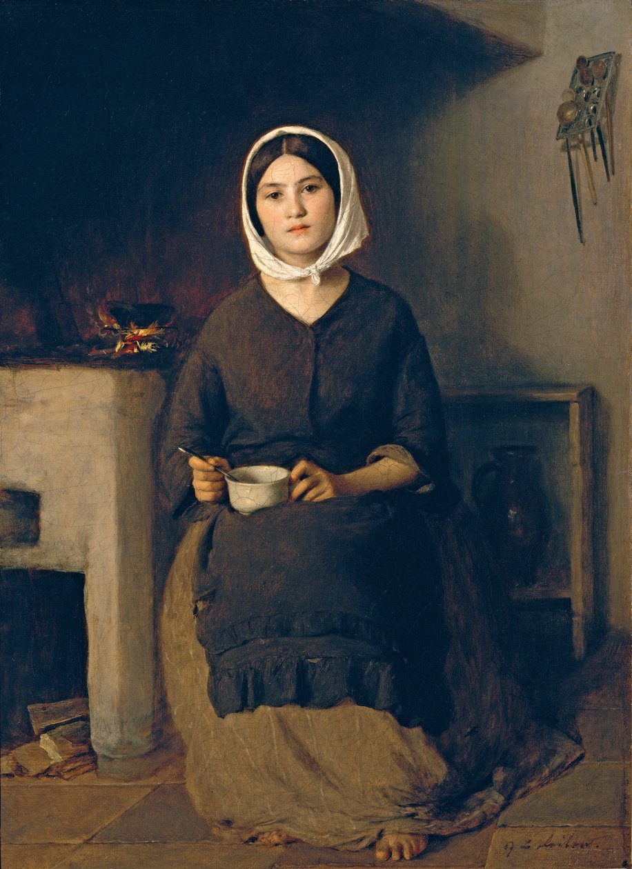 Mujer sentada en una cocina campesina de Johann Baptist Reiter