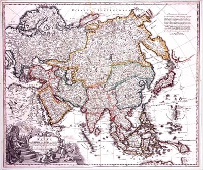 Asia Menor, Arabia y Japón, c.1725 (grabado en color) de Johann Baptista Homann