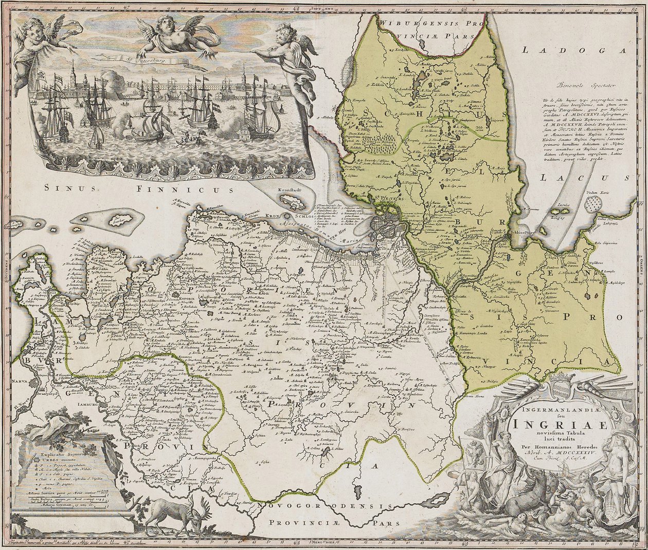 Mapa de Ingria con vista de San Petersburgo de Johann Baptista Homann