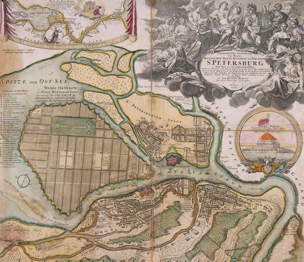 Mapa de San Petersburgo, plan maestro, ca. 1718-1719 de Johann Baptista Homann