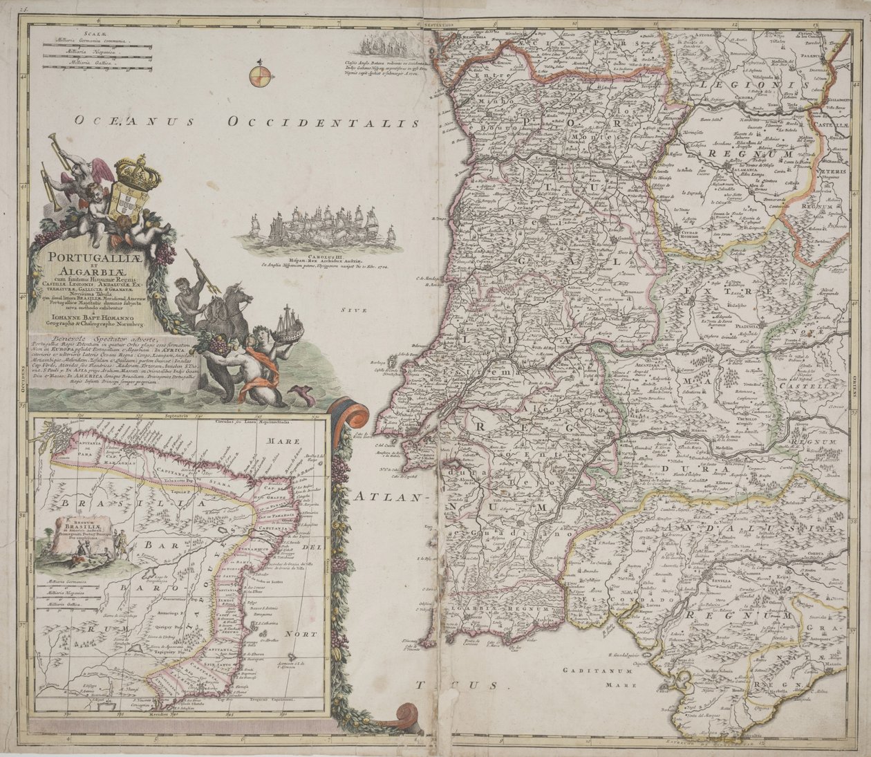 Portugal y Algarve (Portugallia et Algarbiae), c.1704 de Johann Baptista Homann