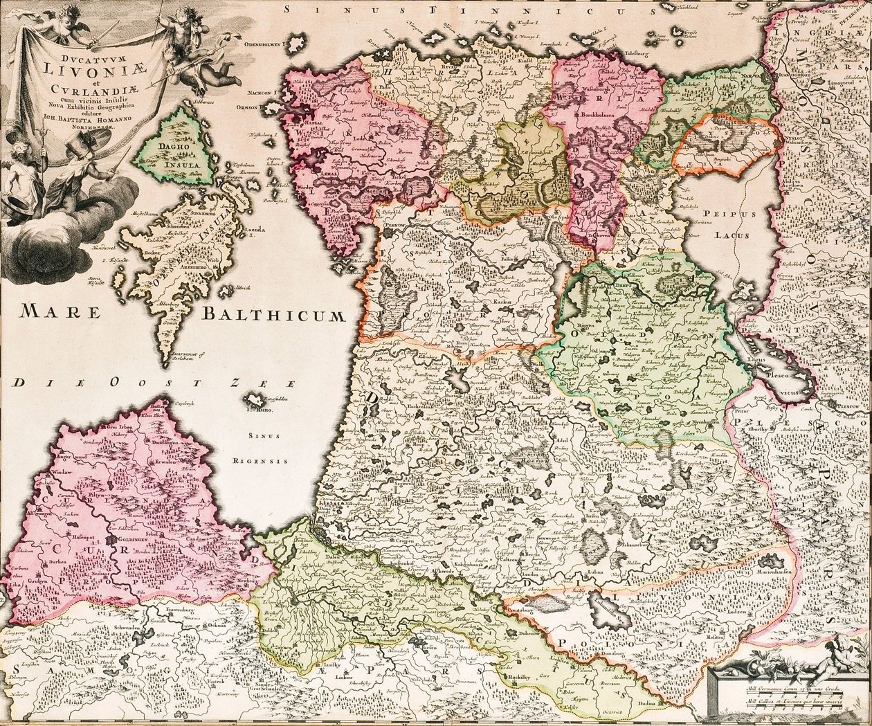 El Mar Báltico De: Baltikum Ducatuum Livoniae et Curlandiae cum vicinis Insulis Nova Exhibitio Geographica, ca 1720 de Johann Baptista Homann
