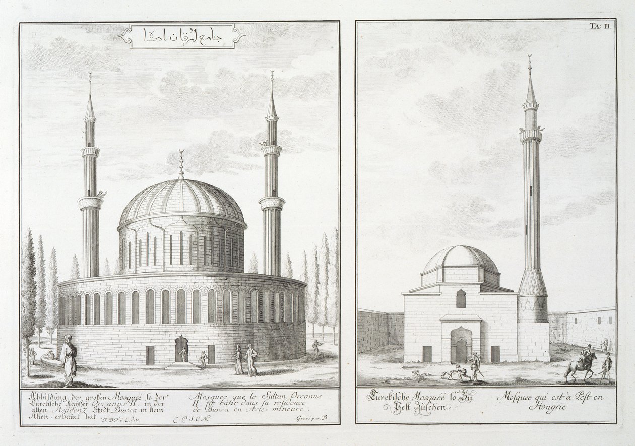 Vista de una mezquita en Bursa y una mezquita en Hungría, de 