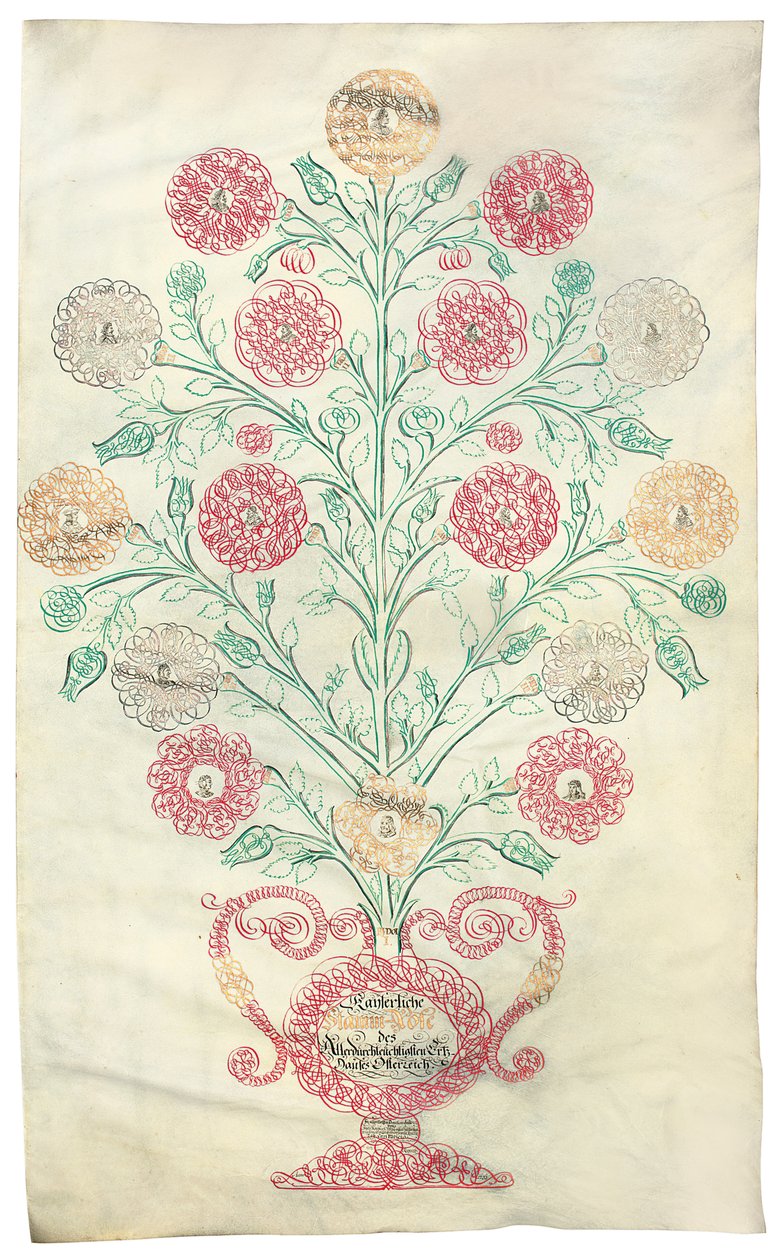 "La Rosa", un árbol genealógico presentado al Emperador Carlos VI, 1731 de Johann Carl Paricius