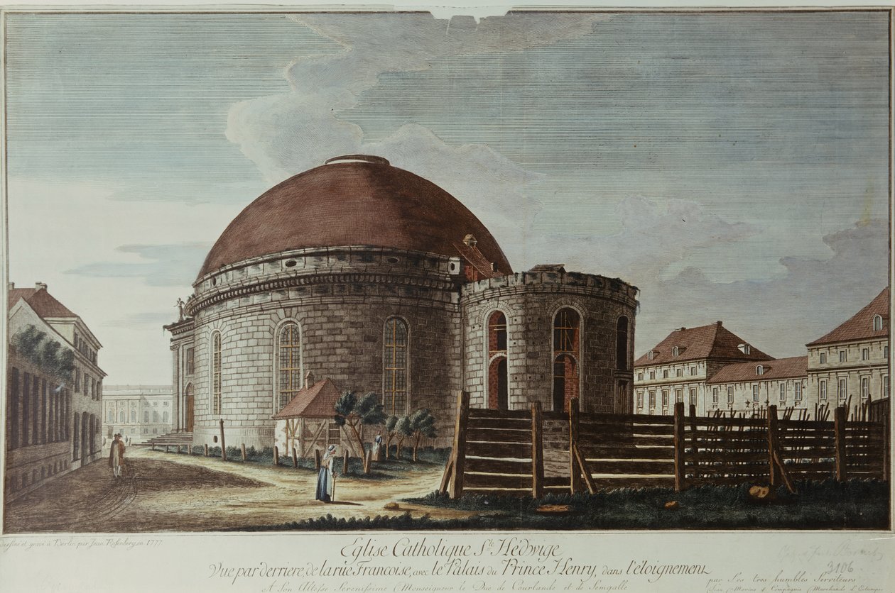 Catedral de Santa Eduvigis, Berlín (grabado coloreado a mano) de Johann Carl Wilhelm Rosenberg