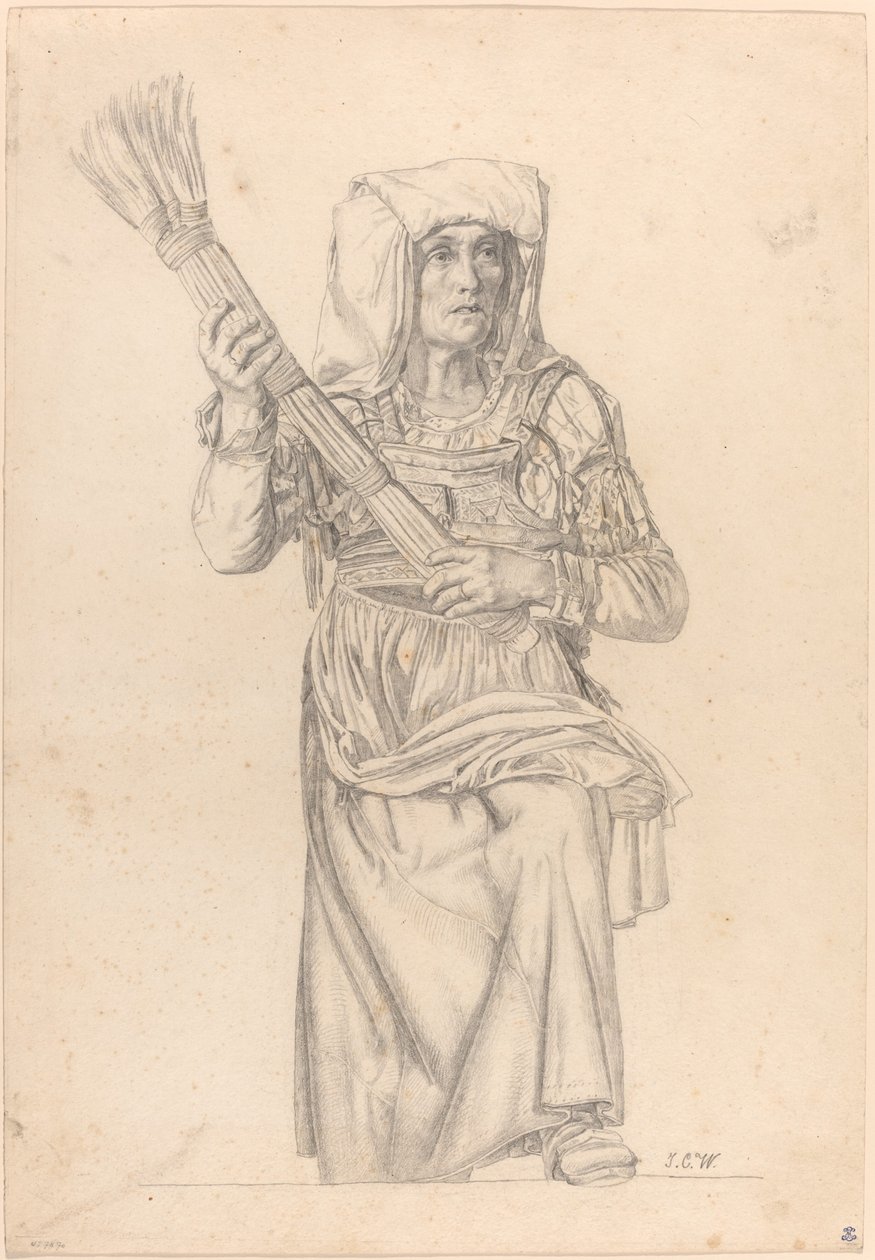 Campesina italiana con una escoba de Johann Caspar Weidenmann